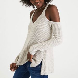 American Eagle Cold Shoulder Zipper Sweater